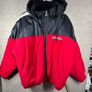 Starter Nebraska Huskers Vintage Puffer Jacket Mens L Red Black Full Zip Hood
